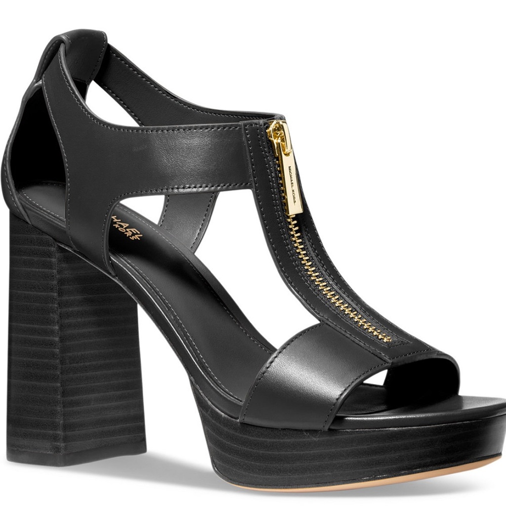 Michael Kors Black Heeled Sandals with Gold Zipper